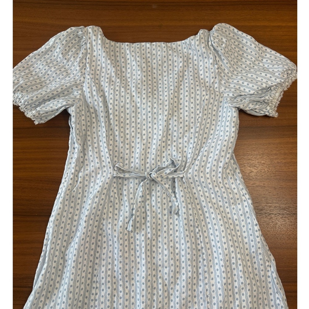 Reformation Cherise Linen Midi Dress Size 12 Blue Floral Regency Milkmaid - Picture 14 of 14
